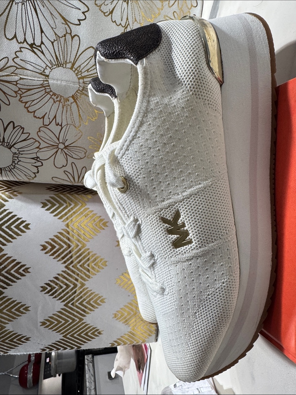 Michael Kors Cream Knit Platform Sneaker with Gold Accents